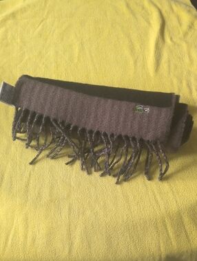 Lacoste Dark Brown Fringe Scarf with Embroidered Crocodile